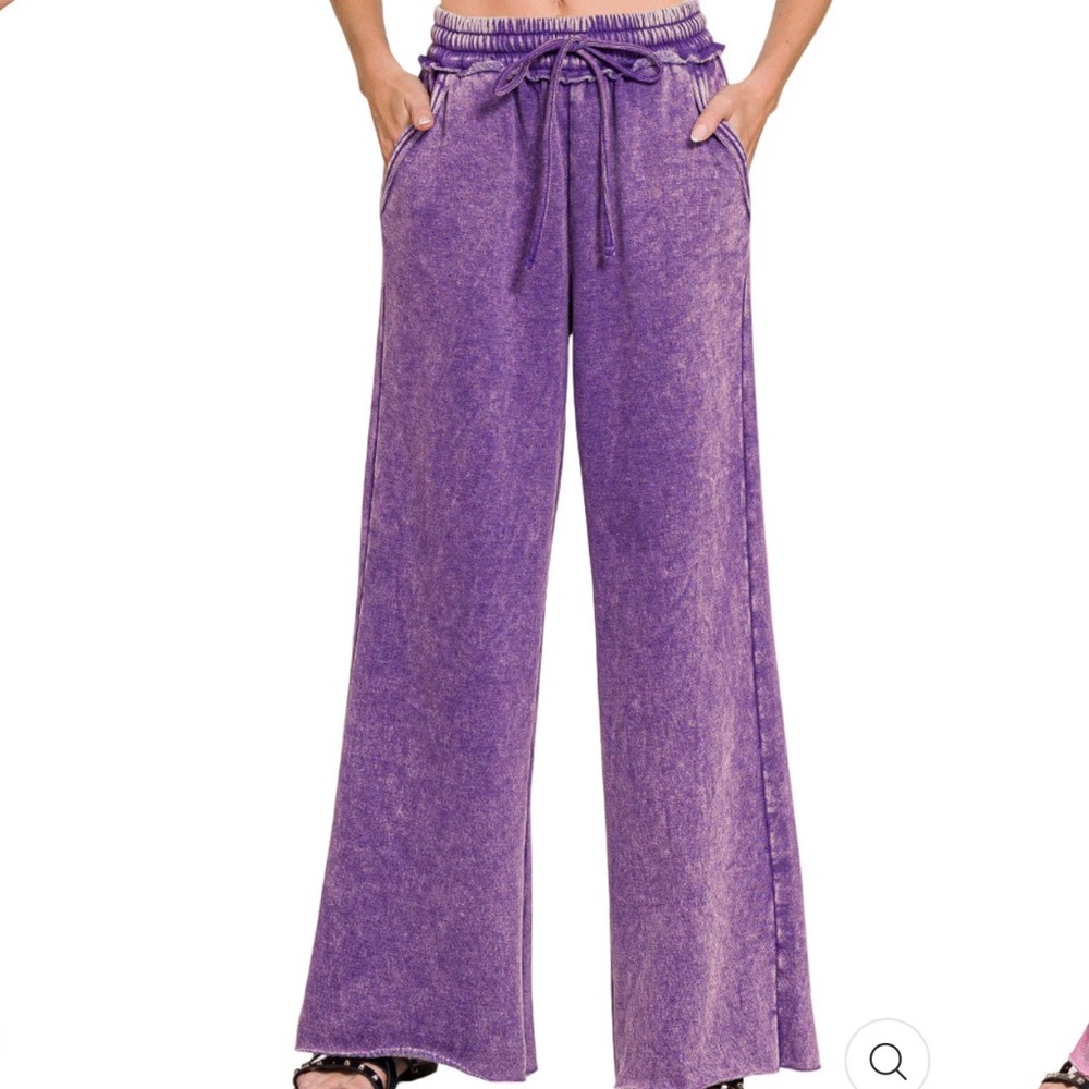 Zenana Better Together Acid Wash Lounge Pants - Purple Small NWT